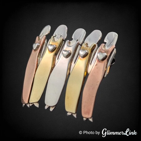 Vintage Far Fetched Tri Tone Sterling Silver Copper Brass Sisterhood Brooch - Picture 3 of 7